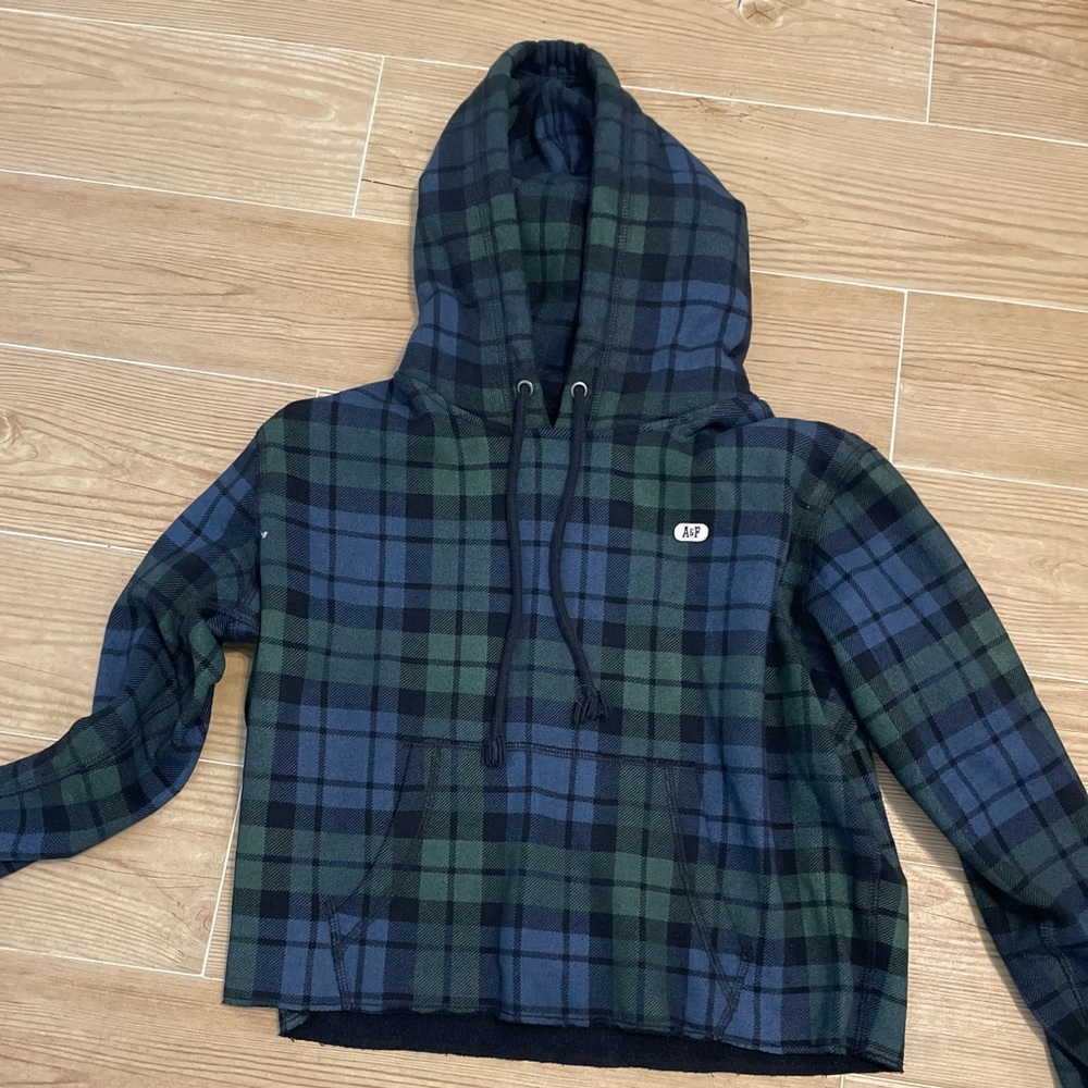 Green and blue plaid hoodie